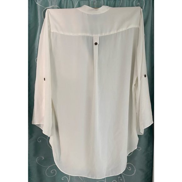 AGB white semi-sheer V neck blouse size large - Picture 3 of 4